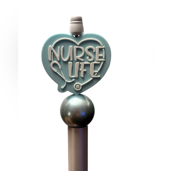 Custom Made Nurse Life Heart Top Pen in Light Blue - Picture 2 of 2